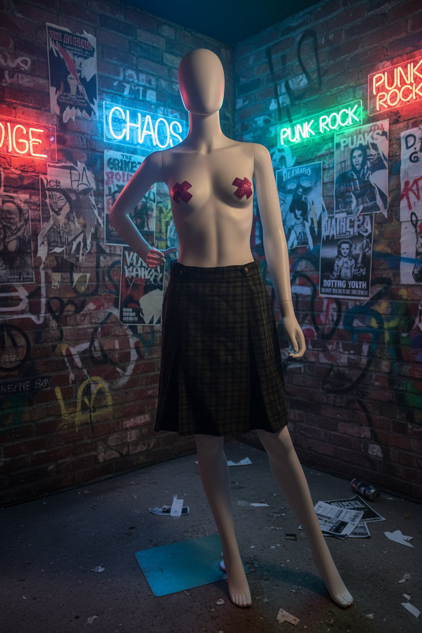 plaid skirt green on mannequin 