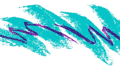 Abstract design with turquoise and purple brush strokes on a white background. Inspiration for styling this piece. 